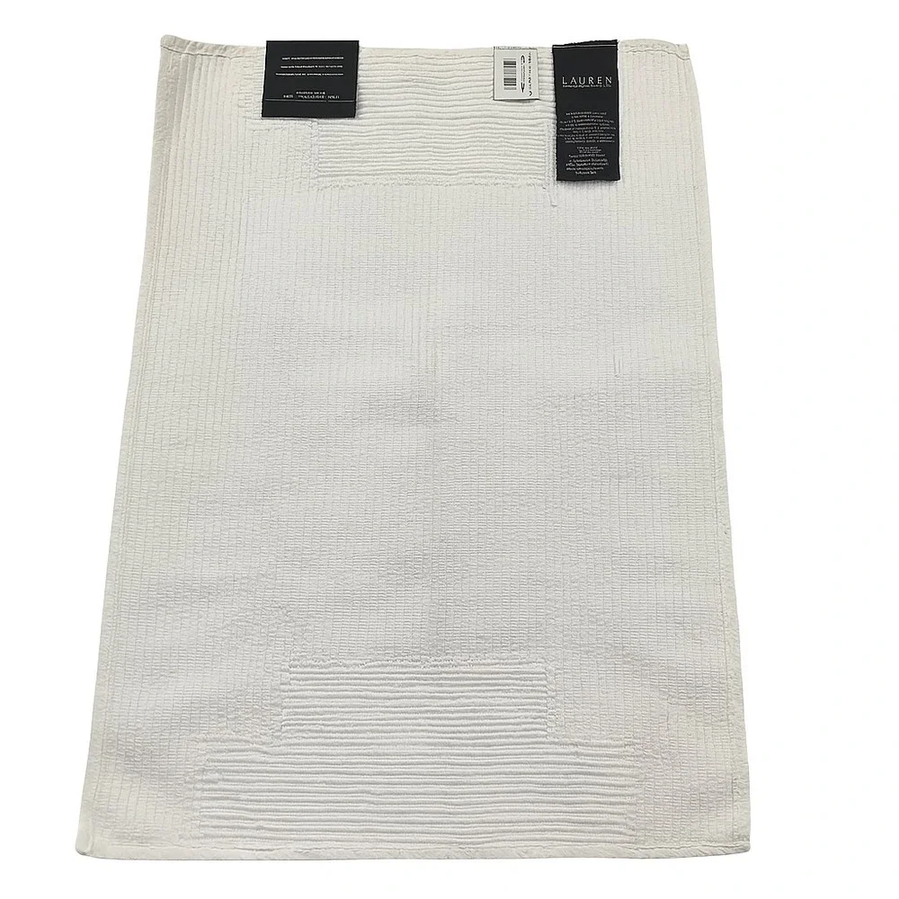 LAUREN Ralph Lauren Wescott White Bath Rug 17x24 | Skid Resistant Latex Backing